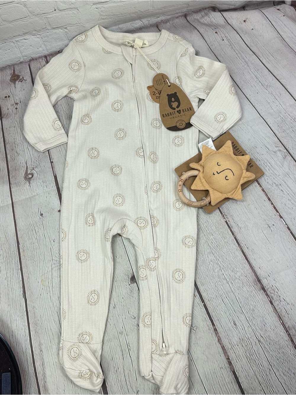 Rabbit & Bear Cream Sun-Print Zip Footed One-Piece